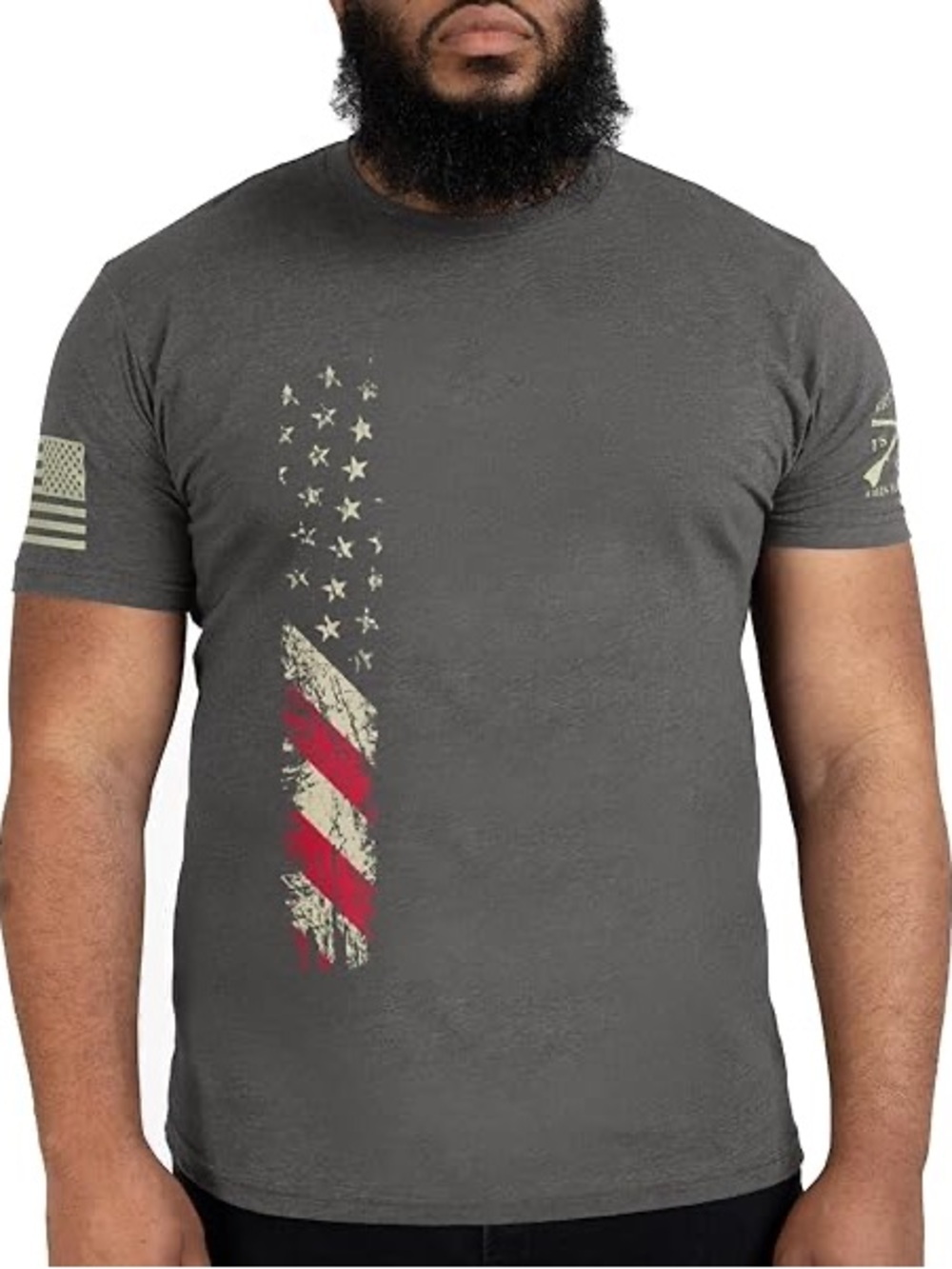 Grunt Style Gray Short Sleeve Tee with Distressed Vertical Flag